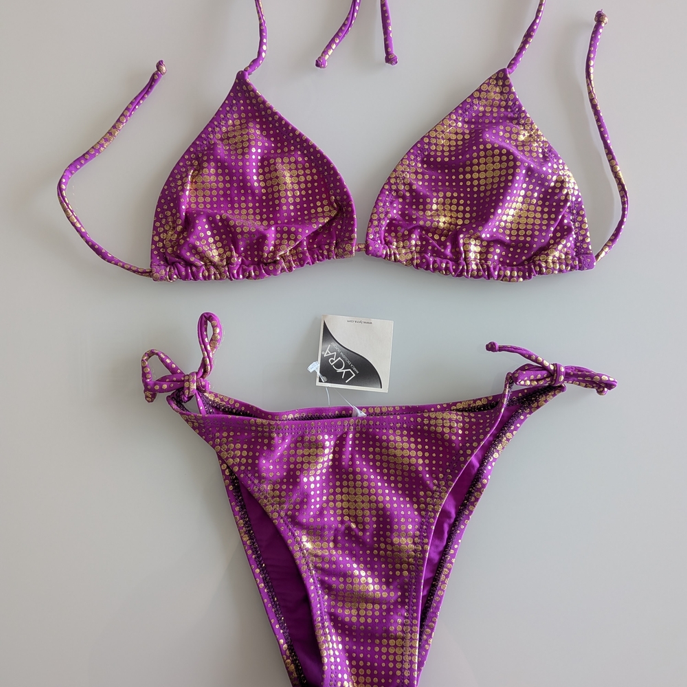 Purple Metallic Dot Tie-Side Bikini